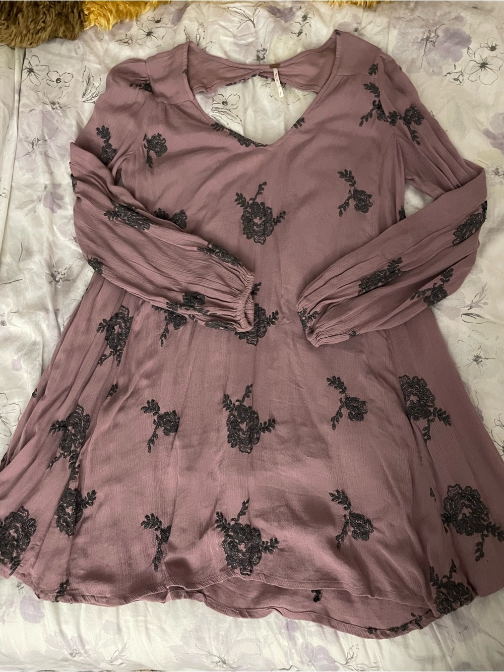 Free People Dusty Mauve Long-Sleeve Floral Lace Detail Dress